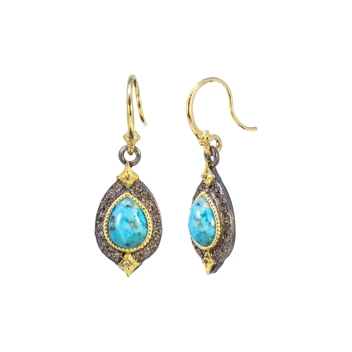 Armenta 18K Yellow Gold and Grey Sterling Silver Turquoise and Diamond Earrings Armenta Earrings Armenta 18K Yellow Gold and Grey Sterling Silver Turquoise and Diamond Earrings Armenta Earrings
