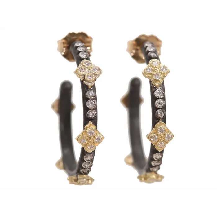 Armenta Old World Blackened Sterling Silver Diamond Hoop Earrings with 18K Yellow Gold Cravelli Crosses Armenta Earrings