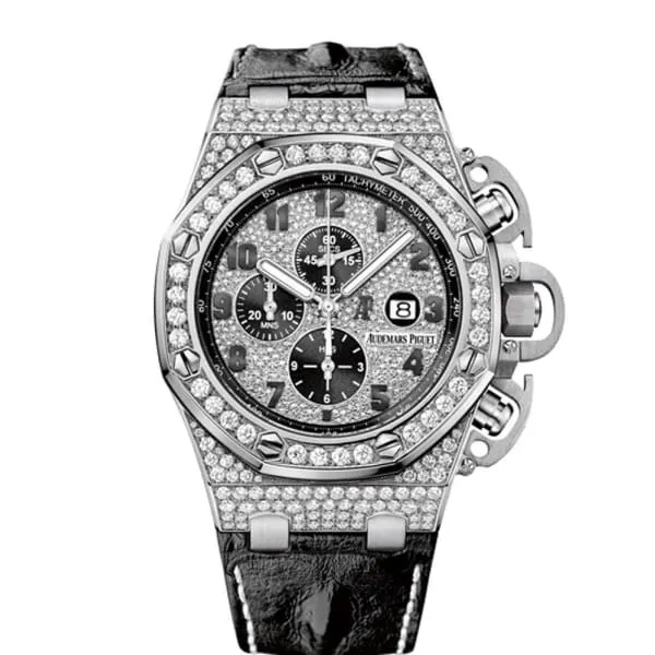 Audemars Piguet Royal Oak Offshore Chronograph 48mm Mens Watch Ref 26215BCZZA101CR01 Pave Diamond Dial Bezel Case Black Alligator Strap Audemars Piguet Watches Audemars Piguet Royal Oak Offshore Chronograph 48mm Mens Watch Ref 26215BCZZA101CR01 Pave Diamond Dial Bezel Case Black Alligator Strap Audemars Piguet Watches