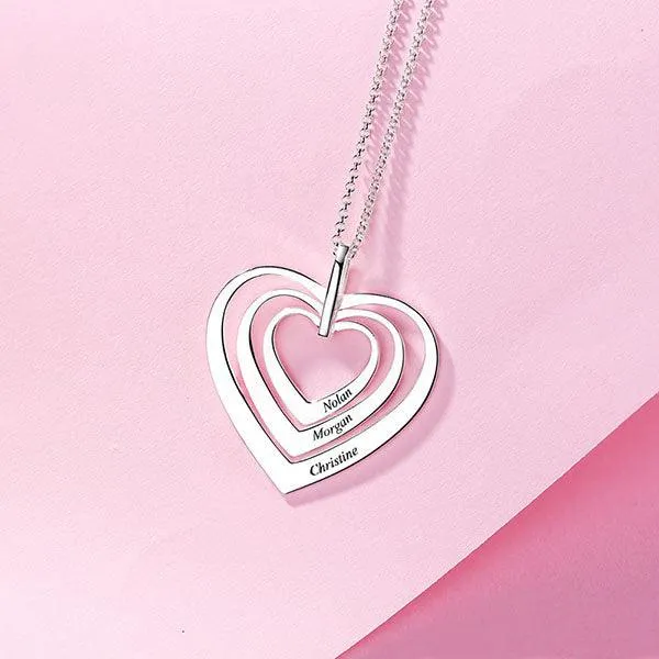 Belbren Engraved Family Heart Necklace In Sterling Silver Necklaces