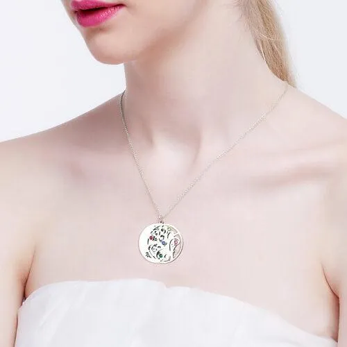 Belbren Necklaces Family Tree Pendant Necklace With Birthstones Sterling Silver