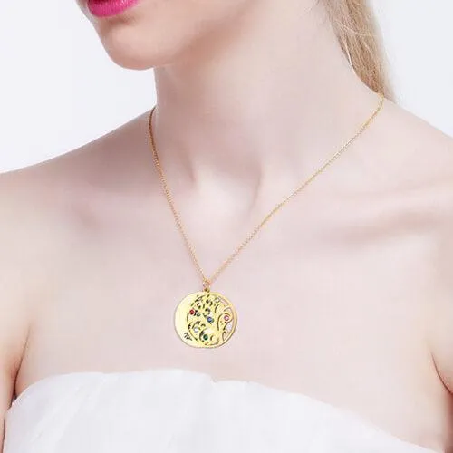 Belbren Necklaces Family Tree Pendant Necklace With Birthstones Sterling Silver