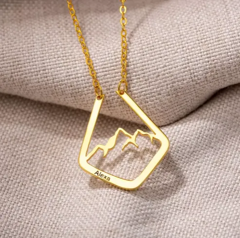 Belbren Personalized Mountain Ring Holder Necklace Custom Engraved Geometric Ring Keeper Pendant Mountain Range Minimalist Ring Keeper Rings