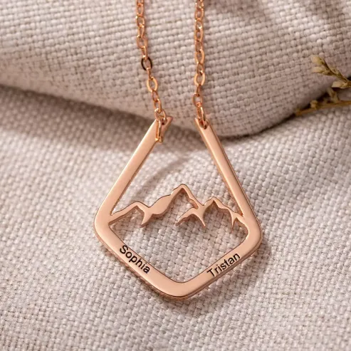 Belbren Personalized Mountain Ring Holder Necklace Custom Engraved Geometric Ring Keeper Pendant Mountain Range Minimalist Ring Keeper Rings