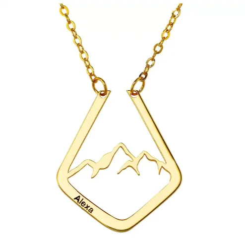 Belbren Personalized Mountain Ring Holder Necklace Custom Engraved Geometric Ring Keeper Pendant Mountain Range Minimalist Ring Keeper Rings