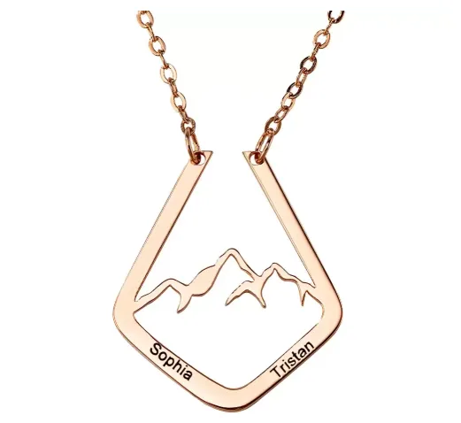 Belbren Personalized Mountain Ring Holder Necklace Custom Engraved Geometric Ring Keeper Pendant Mountain Range Minimalist Ring Keeper Rings