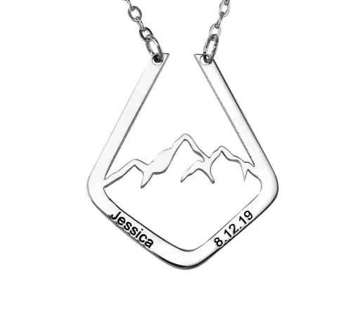 Belbren Personalized Mountain Ring Holder Necklace Custom Engraved Geometric Ring Keeper Pendant Mountain Range Minimalist Ring Keeper Rings