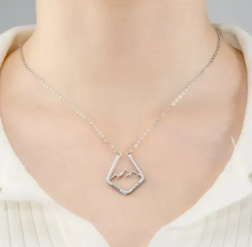 Belbren Personalized Mountain Ring Holder Necklace Custom Engraved Geometric Ring Keeper Pendant Mountain Range Minimalist Ring Keeper Rings
