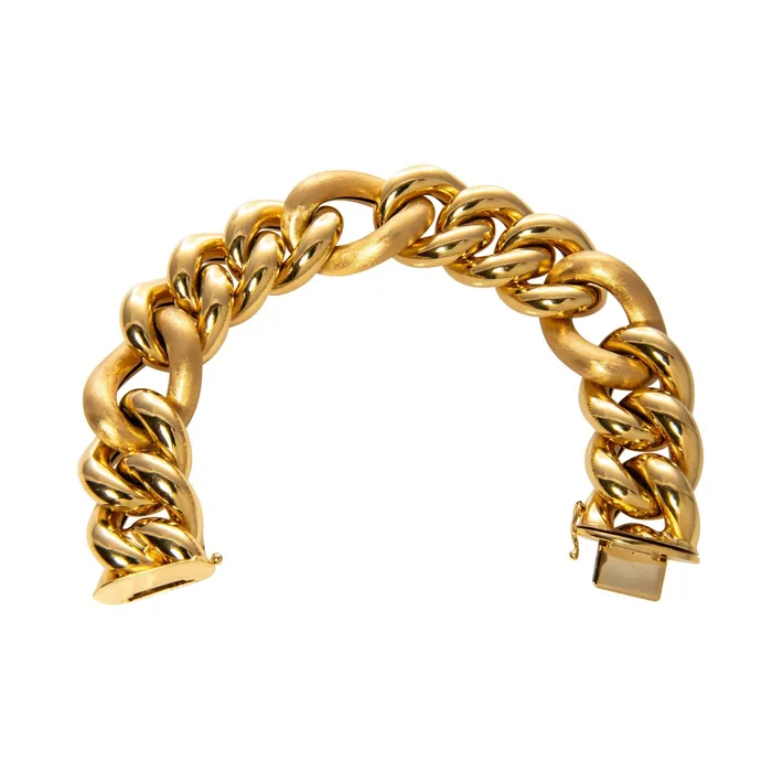 Bracelets 18K Yellow Gold Italian Mixed Curb Link Bracelet Croghans