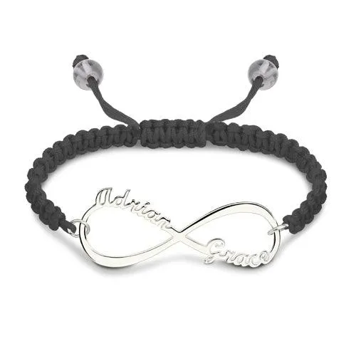 Bracelets Belbren Custom Infinity Two Name Bracelet Sterling Silver Cord