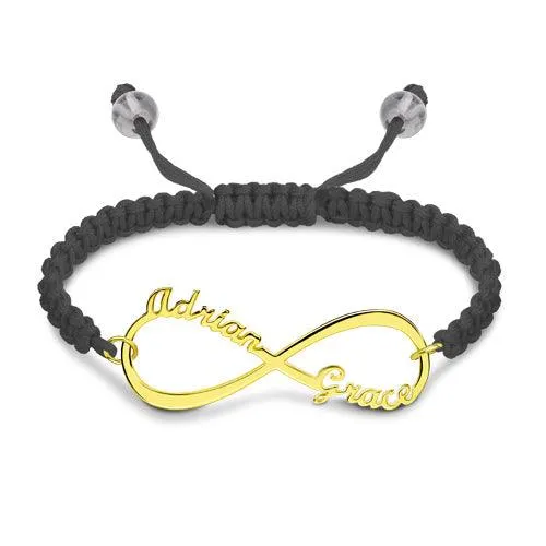 Bracelets Belbren Custom Infinity Two Name Bracelet Sterling Silver Cord