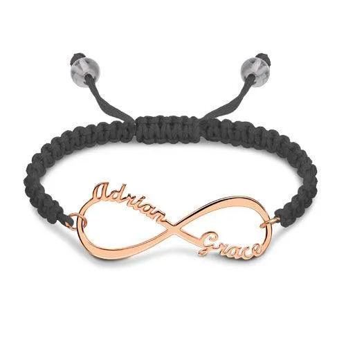 Bracelets Belbren Custom Infinity Two Name Bracelet Sterling Silver Cord