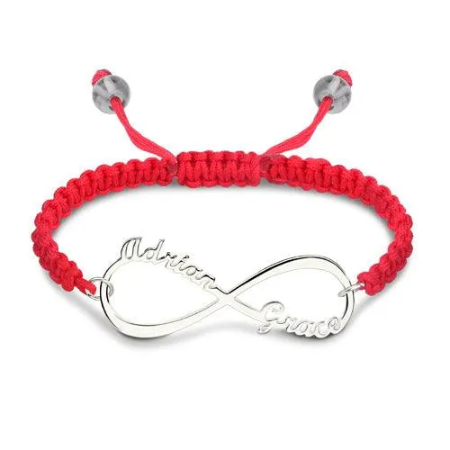 Bracelets Belbren Custom Infinity Two Name Bracelet Sterling Silver Cord