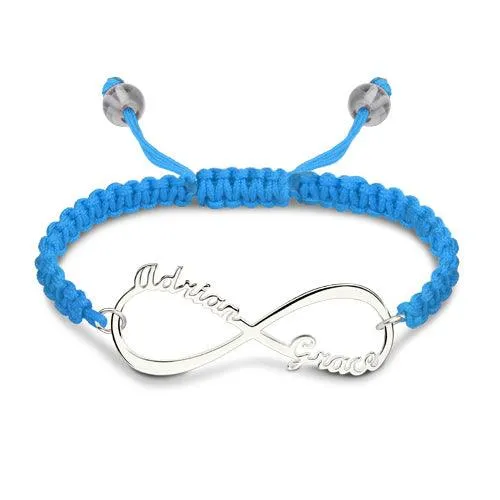 Bracelets Belbren Custom Infinity Two Name Bracelet Sterling Silver Cord
