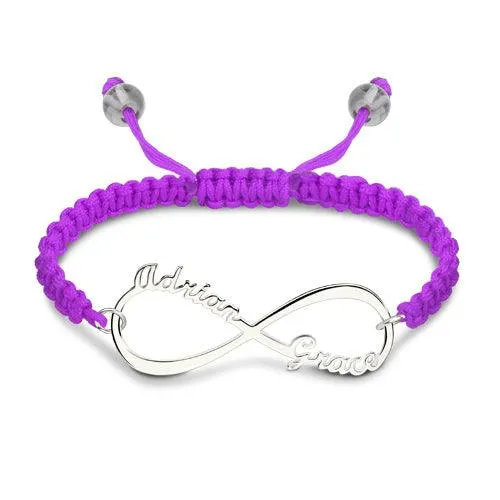 Bracelets Belbren Custom Infinity Two Name Bracelet Sterling Silver Cord