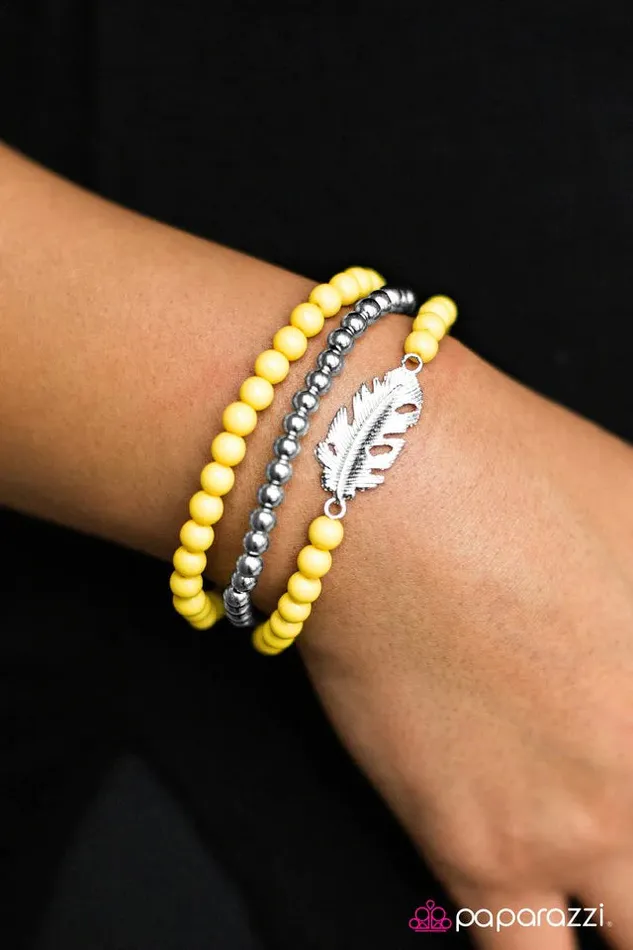 Bracelets Paparazzi Jewelry Paparazzi Bracelet Round The FLOCK Yellow