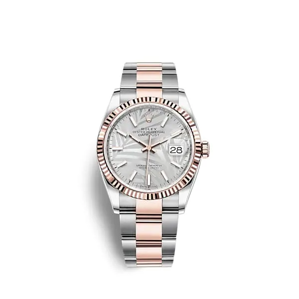 Bracelets Rolex Datejust 36mm Ref 1262310032 Silver Palm Motif Dial Two Tone Stainless Steel 18K Rose Gold Oyster Bracelet Watch Rolex Bracelets Rolex Datejust 36mm Ref 1262310032 Silver Palm Motif Dial Two Tone Stainless Steel 18K Rose Gold Oyster Bracelet Watch Rolex