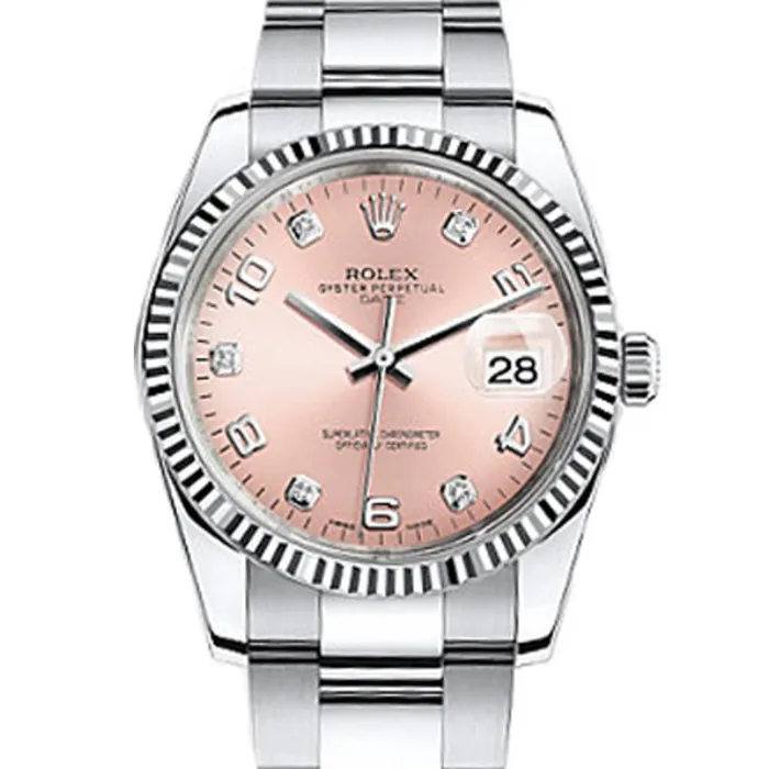 Bracelets Rolex Rolex Date 34mm Ref 1152340009 Pink Diamond Dial Stainless Steel Oyster Bracelet Watch