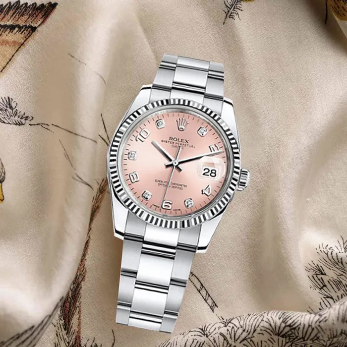 Bracelets Rolex Rolex Date 34mm Ref 1152340009 Pink Diamond Dial Stainless Steel Oyster Bracelet Watch