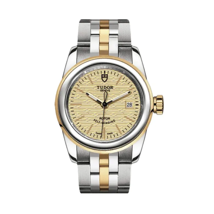 Bracelets Tudor Tudor Glamour Date 26mm Watch Ref M510030006 Champagne Jacquard Index Dial 18K Yellow Gold Bezel Two Tone Stainless Steel and 18K Yellow Gold Bracelet Bracelets Tudor Tudor Glamour Date 26mm Watch Ref M510030006 Champagne Jacquard Index Dial 18K Yellow Gold Bezel Two Tone Stainless Steel and 18K Yellow Gold Bracelet