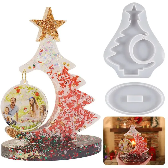 Christmas Tree Patchwork Photo Frame Resin Mold IntoResin Necklaces