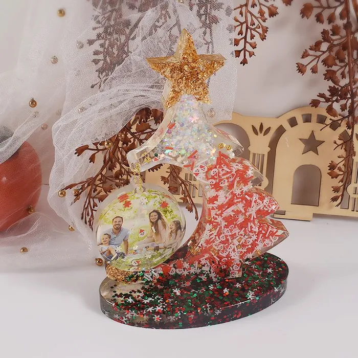 Christmas Tree Patchwork Photo Frame Resin Mold IntoResin Necklaces