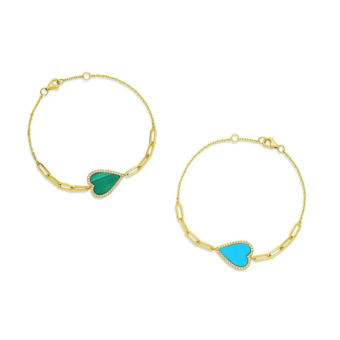 CJ Charles Jewelers Bracelets 14kt Yellow Gold Turquoise Diamond Heart Bracelet