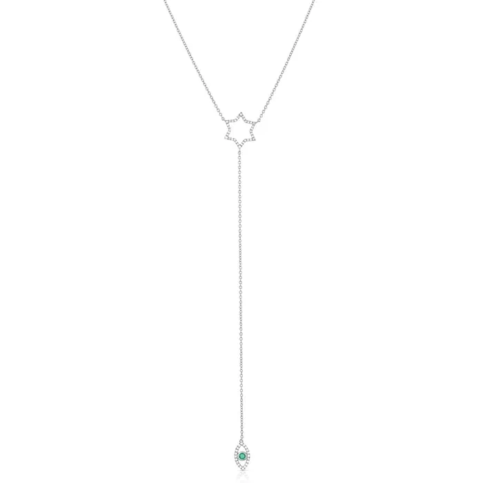CJ Charles Jewelers Necklaces 18K White Gold Diamond and Emerald Star of David Evil Eye Pendant Necklace CJ Charles Jewelers Necklaces 18K White Gold Diamond and Emerald Star of David Evil Eye Pendant Necklace