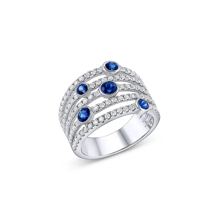 CJ Charles Jewelers Rings 18k White Gold 080ctw Sapphire and Diamond 5 Row Wide Band CJ Charles Jewelers Rings 18k White Gold 080ctw Sapphire and Diamond 5 Row Wide Band