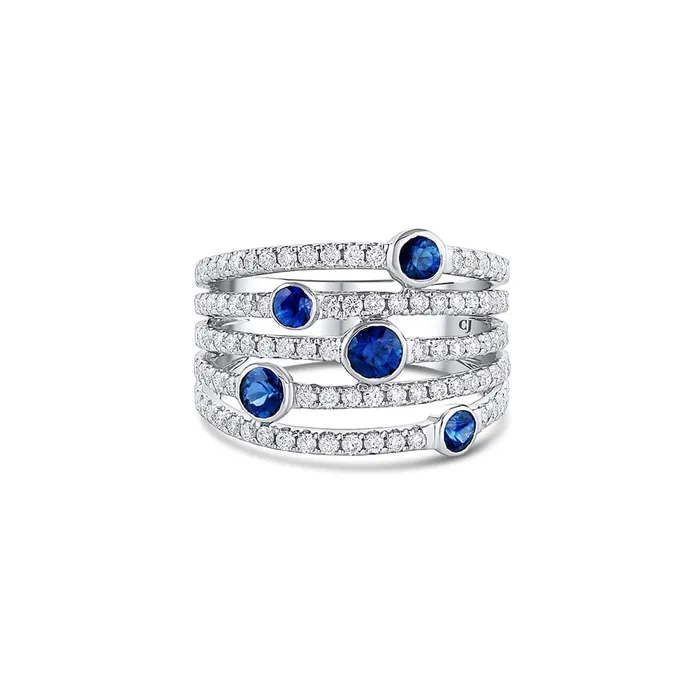 CJ Charles Jewelers Rings 18k White Gold 080ctw Sapphire and Diamond 5 Row Wide Band CJ Charles Jewelers Rings 18k White Gold 080ctw Sapphire and Diamond 5 Row Wide Band