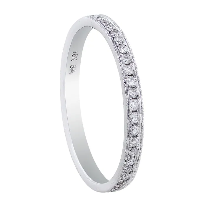 CJ Charles Jewelers Rings 18k White Gold Single Row Diamond Wedding Band