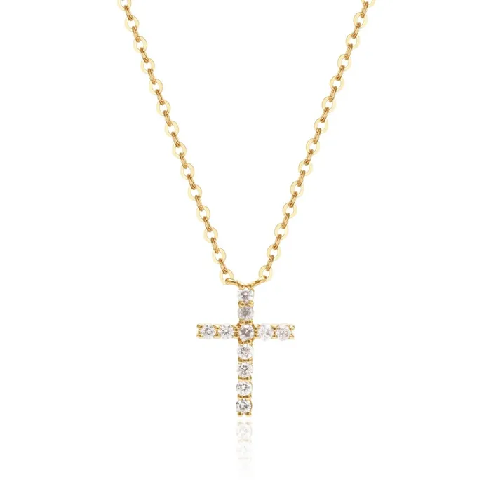 Croghans 10ctw Diamond Small Cross 14K Gold Necklace Necklaces