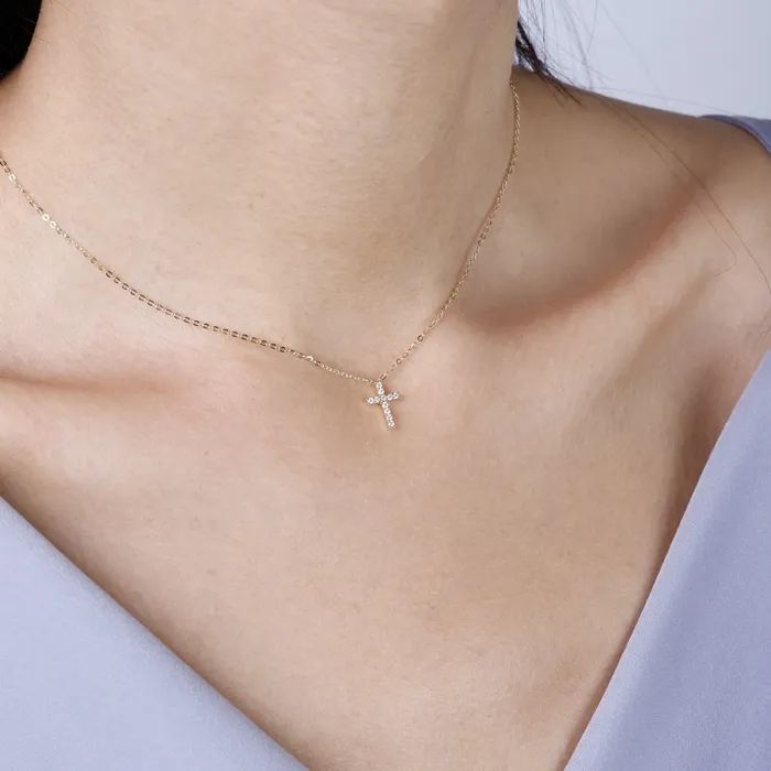 Croghans 10ctw Diamond Small Cross 14K Gold Necklace Necklaces