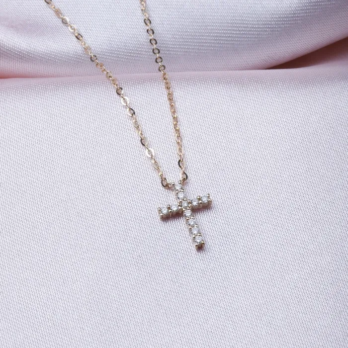 Croghans 10ctw Diamond Small Cross 14K Gold Necklace Necklaces