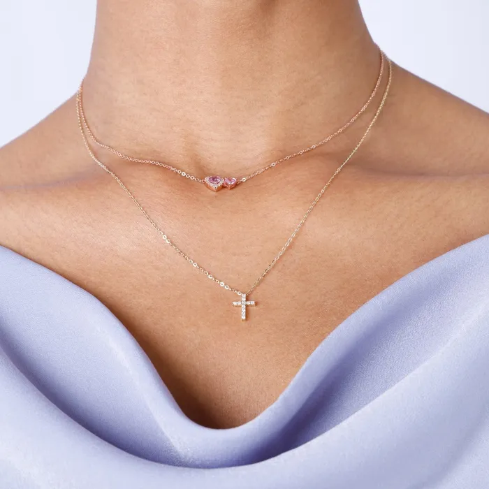 Croghans 10ctw Diamond Small Cross 14K Gold Necklace Necklaces