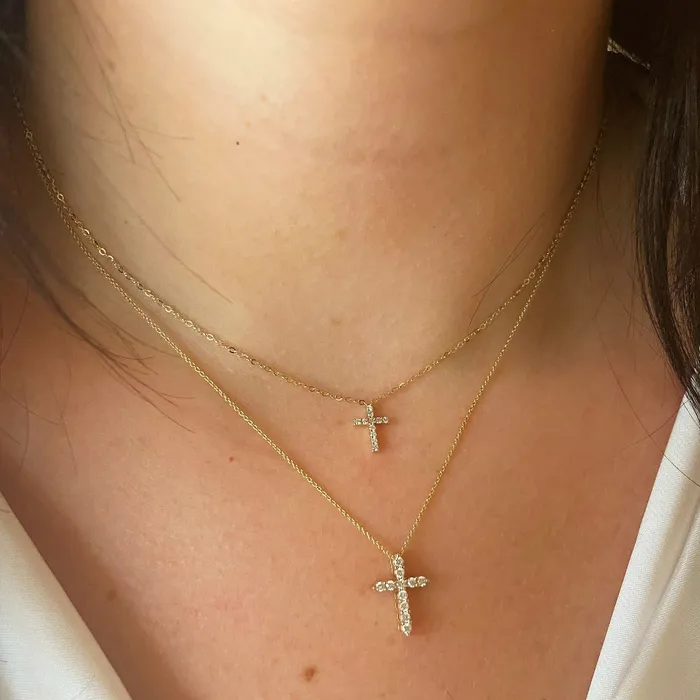 Croghans 10ctw Diamond Small Cross 14K Gold Necklace Necklaces