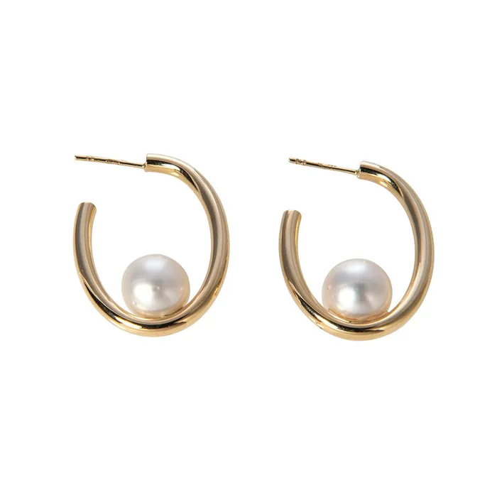 Croghans 14K Yellow Gold Floating South Sea Pearl Oval Hoop Earrings Earrings Croghans 14K Yellow Gold Floating South Sea Pearl Oval Hoop Earrings Earrings