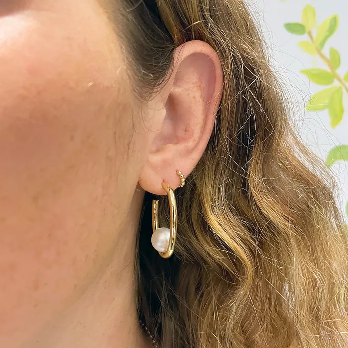 Croghans 14K Yellow Gold Floating South Sea Pearl Oval Hoop Earrings Earrings
