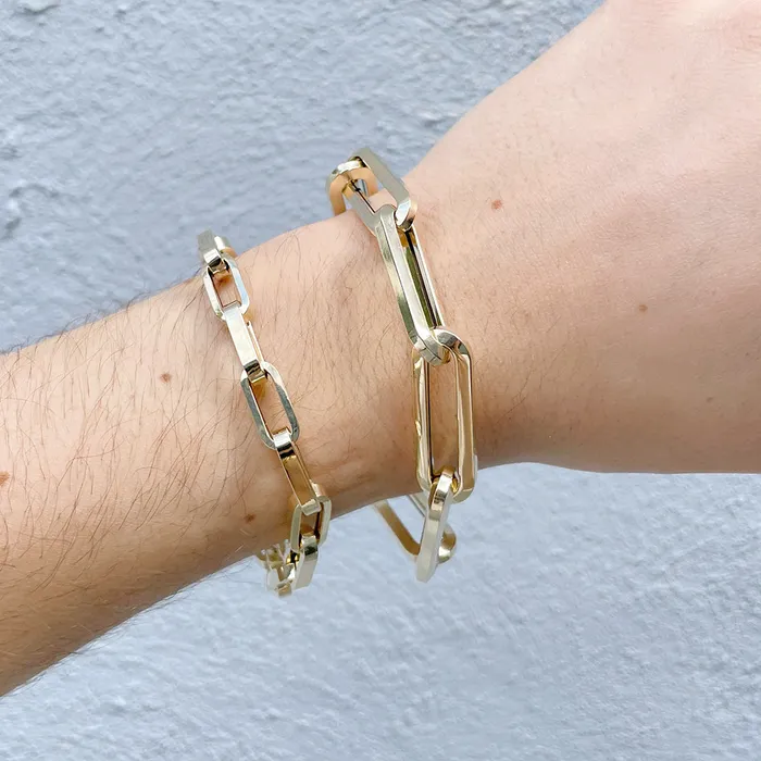 Croghans Bracelets 14K Yellow Gold Italian Rectangular Paperclip Link Bracelet