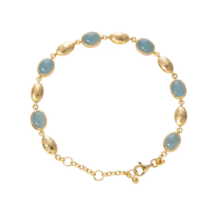 Croghans Bracelets Milky Aquamarine 14K Gold Hammered Bead Station Bracelet Croghans Bracelets Milky Aquamarine 14K Gold Hammered Bead Station Bracelet