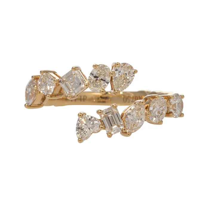 Croghans Mixed Shape Diamond Bypass 18K Yellow Gold Ring Rings