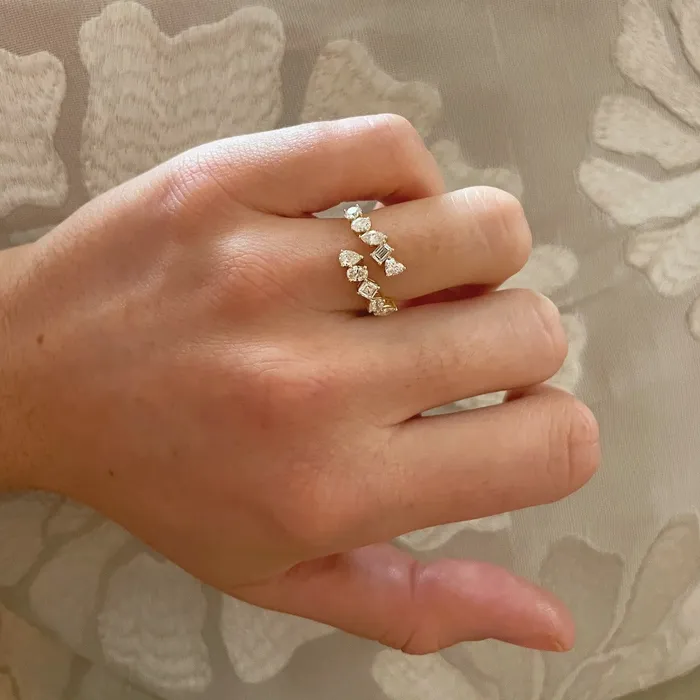 Croghans Mixed Shape Diamond Bypass 18K Yellow Gold Ring Rings