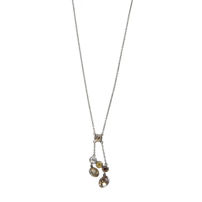 Croghans Necklaces Estate 3ctw Multi Color Diamond Bezel Platinum Necklace Croghans Necklaces Estate 3ctw Multi Color Diamond Bezel Platinum Necklace