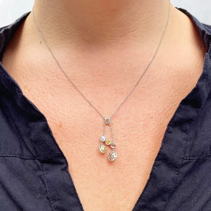 Croghans Necklaces Estate 3ctw Multi Color Diamond Bezel Platinum Necklace