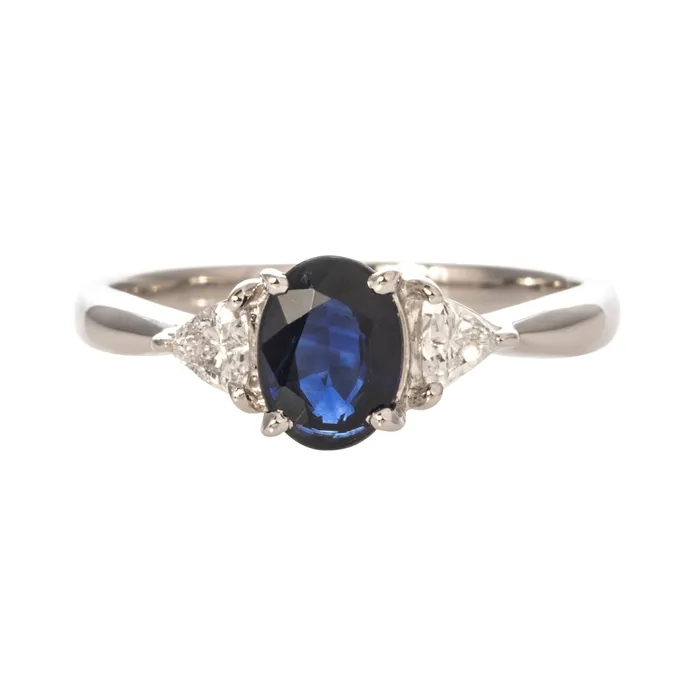 Croghans Rings Estate Sapphire Diamond Three Stone Platinum Ring