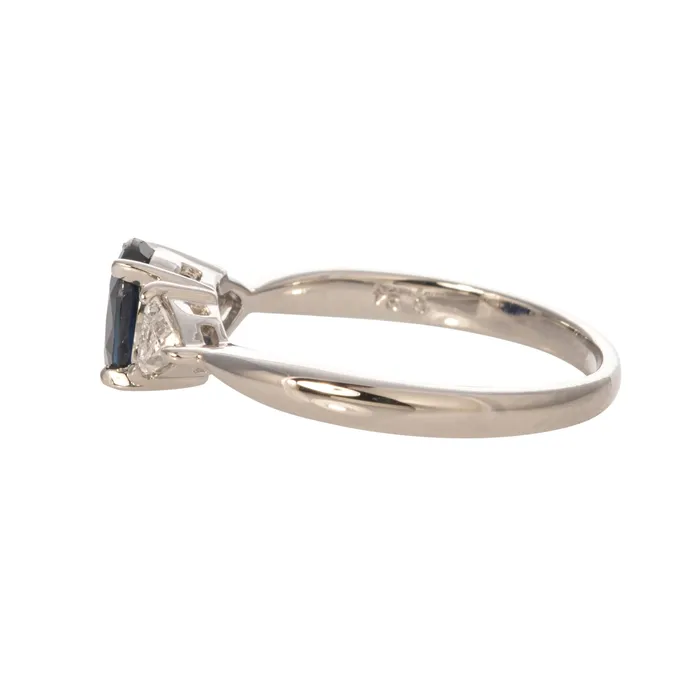 Croghans Rings Estate Sapphire Diamond Three Stone Platinum Ring