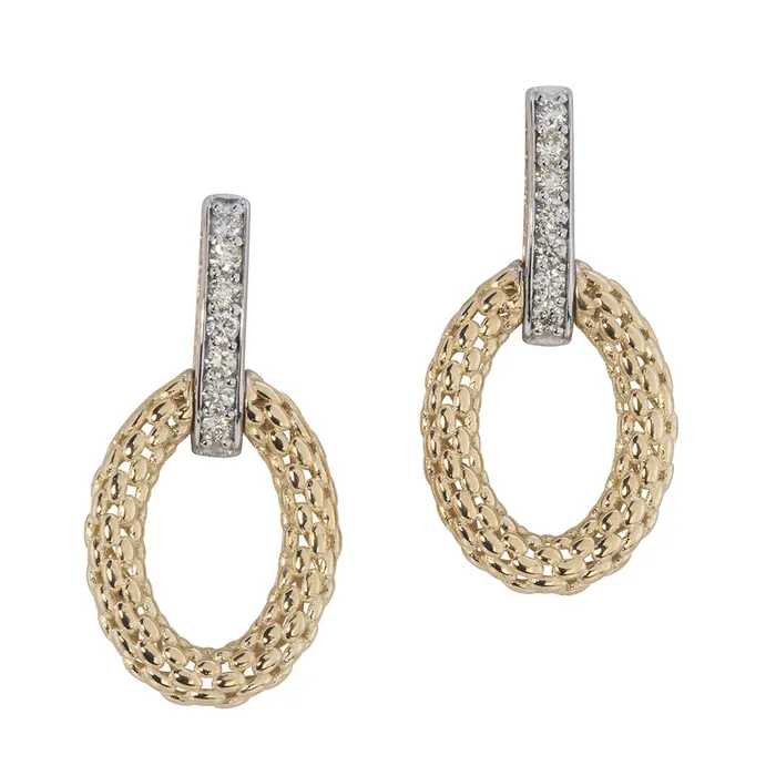 Diamond Pav Oval Drop Two Tone 14K Gold Earrings Croghans Earrings