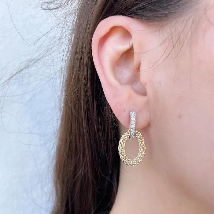 Diamond Pav Oval Drop Two Tone 14K Gold Earrings Croghans Earrings