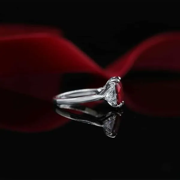 Diamond Source NYC Rings Diffused Red Ruby Oval Shape Trillion Cut Diamond Ring Set in Platinum 560ct tw Diamond Source NYC Rings Diffused Red Ruby Oval Shape Trillion Cut Diamond Ring Set in Platinum 560ct tw