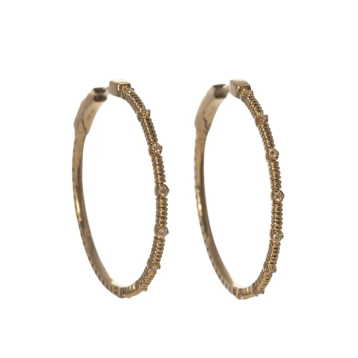 Diamond Station 14K Yellow Gold Flex Hoop Earrings Croghans Earrings